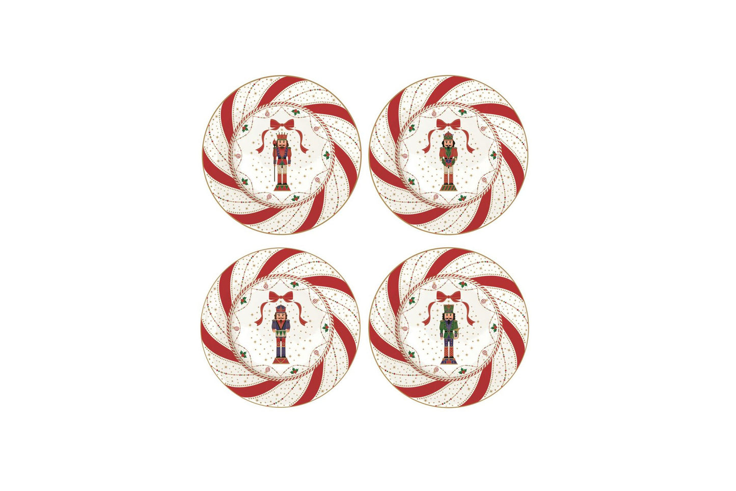 EASY LIFE Nutcracker Twist Schiaccianoci. Set 4 piatti dessert in porcellana in scatola reagalo. Diametro piatto 19 cm.