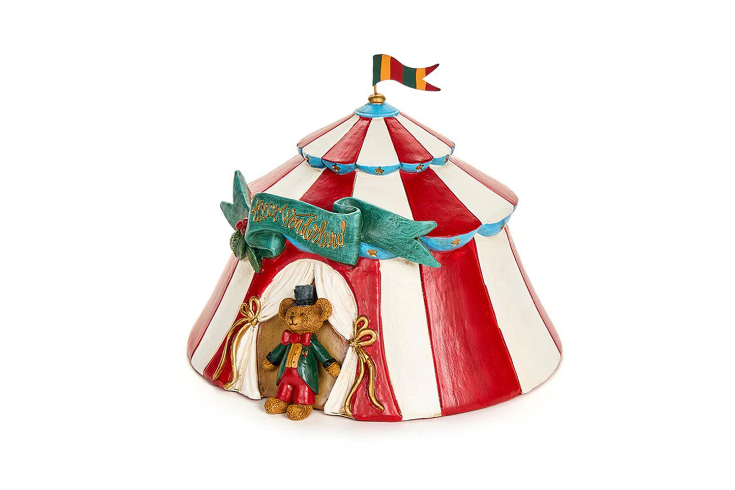 Nuvole di Stoffa Statuetta tendone circo con direttore realizzato in resina "Bear Wonderland" 20x20xH16 cm