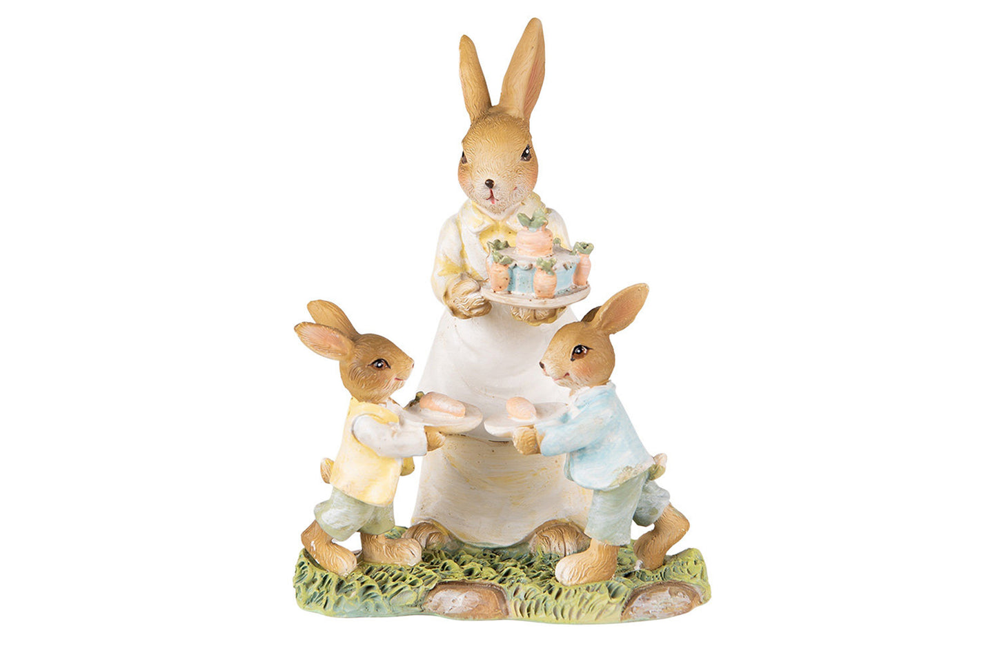 Mamma con coniglietti e torta di carote realizzati in resina di Clayre & Eef (12x8x15)