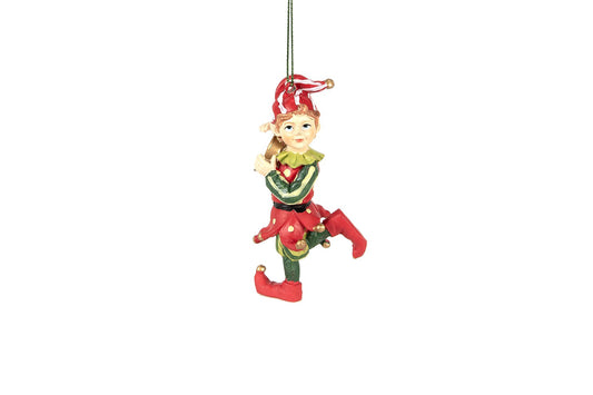 Decorazione natalizia Elfo con tamburo e vestito a pois  realizzato in resina 11 cm