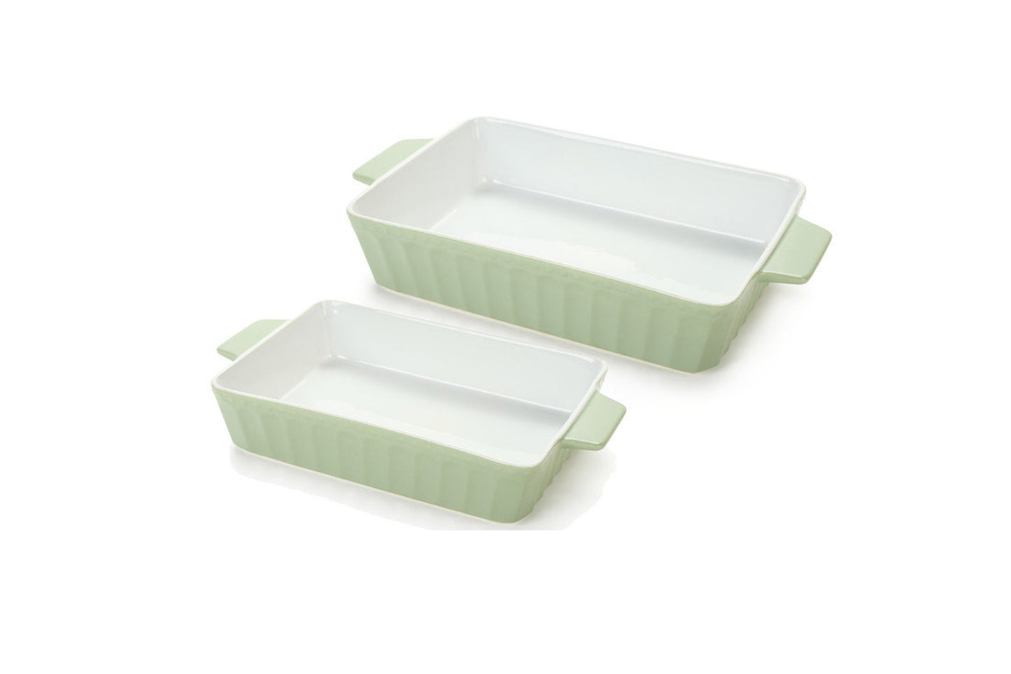 Nuvole di stoffa Set due pirofile verdi
Misure: 30 x 22 cm / 26 x 18 cm
Realizzato in ceramica stoneware
