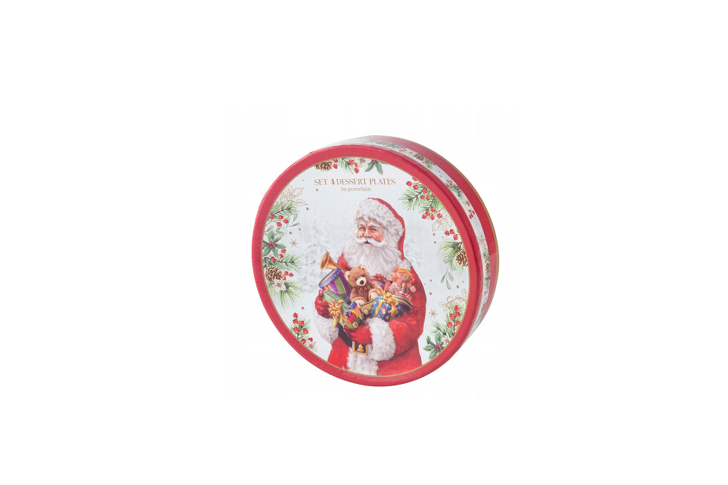 Set 4 piattini dolce in porcellana con scatola regalo. Diametro 19 cm. LInea Santa is coming di Easy Life