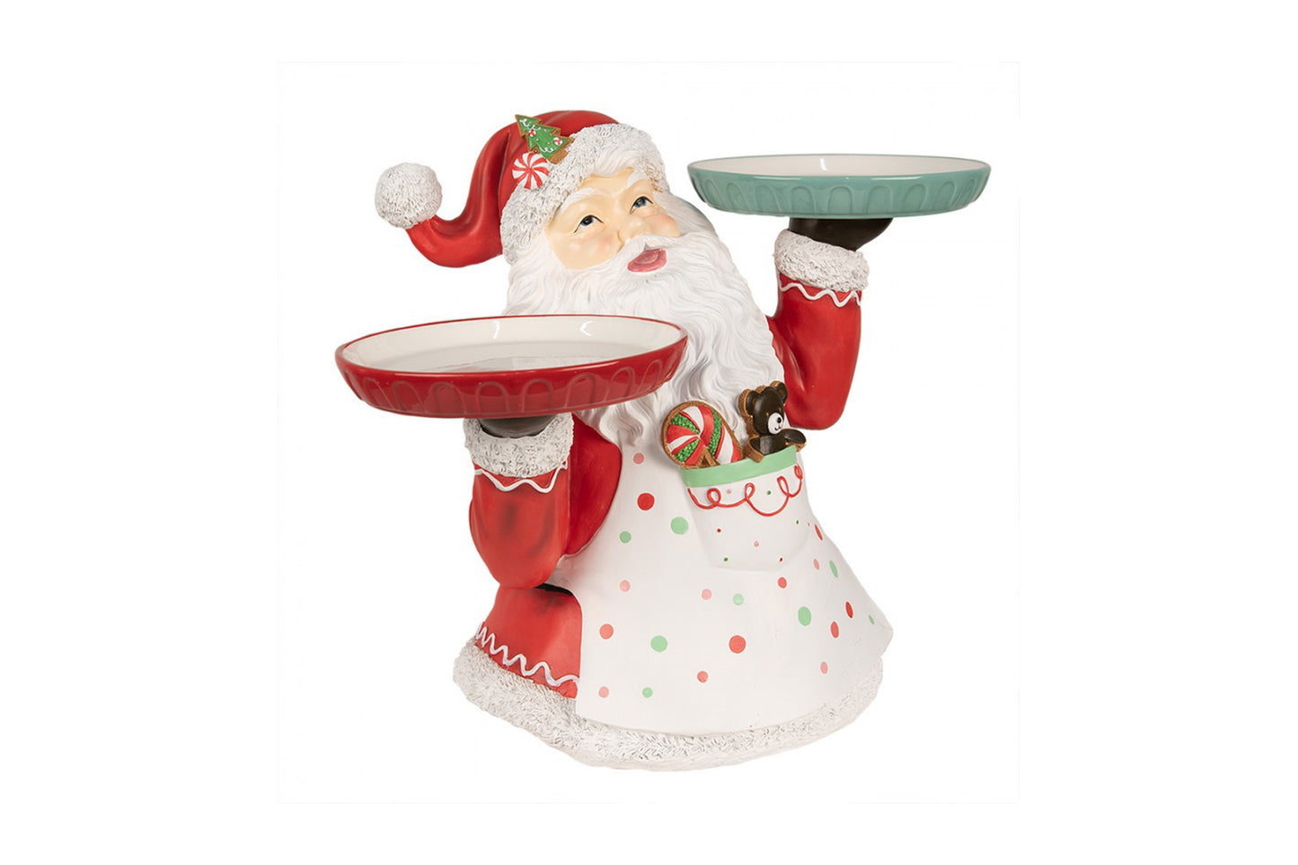 Clayre & Eef Babbo Natale decorativo in resina che mantiene due vassoi in ceramica 55x33x44 cm