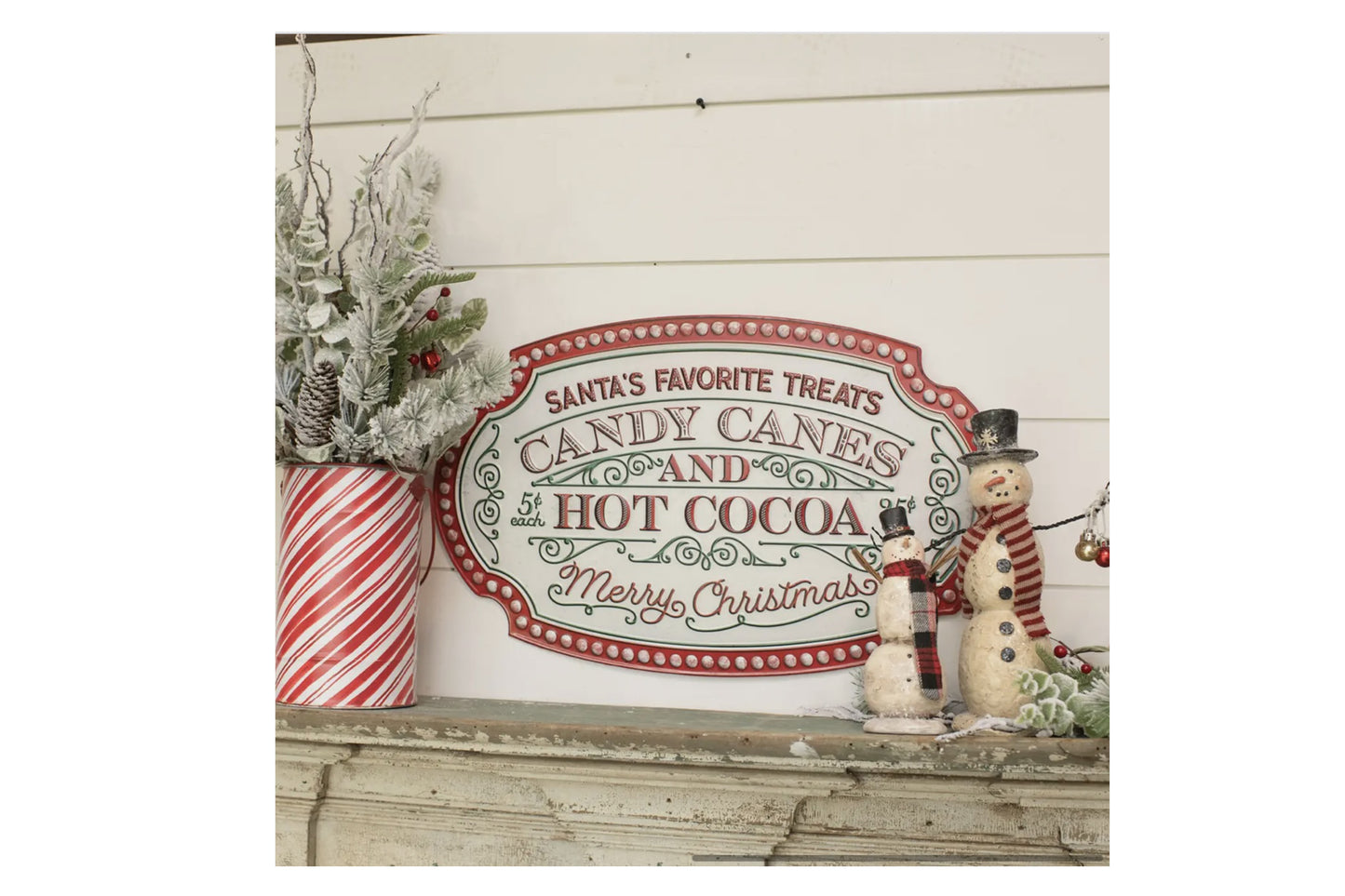 Targa di natale in metallo " Candy canet & hot cocoa sign" Misura 62x38 cm