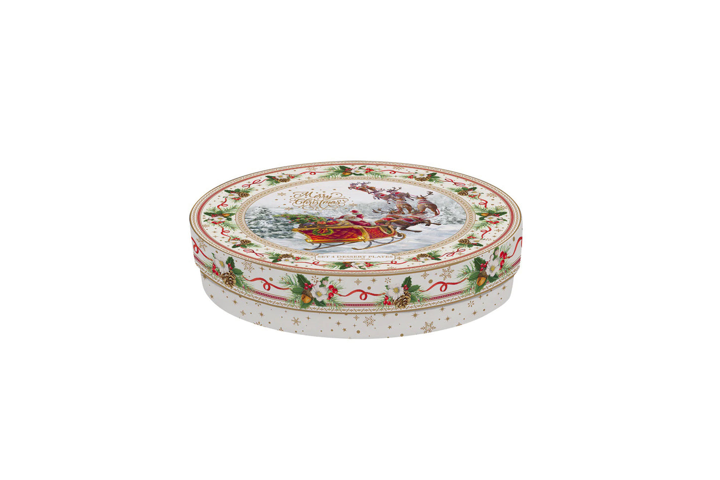Set 4 piatti dessert in porcellana in scatola regalo della collezione "Christmas Time" di Easy Life. Ø 20 cm