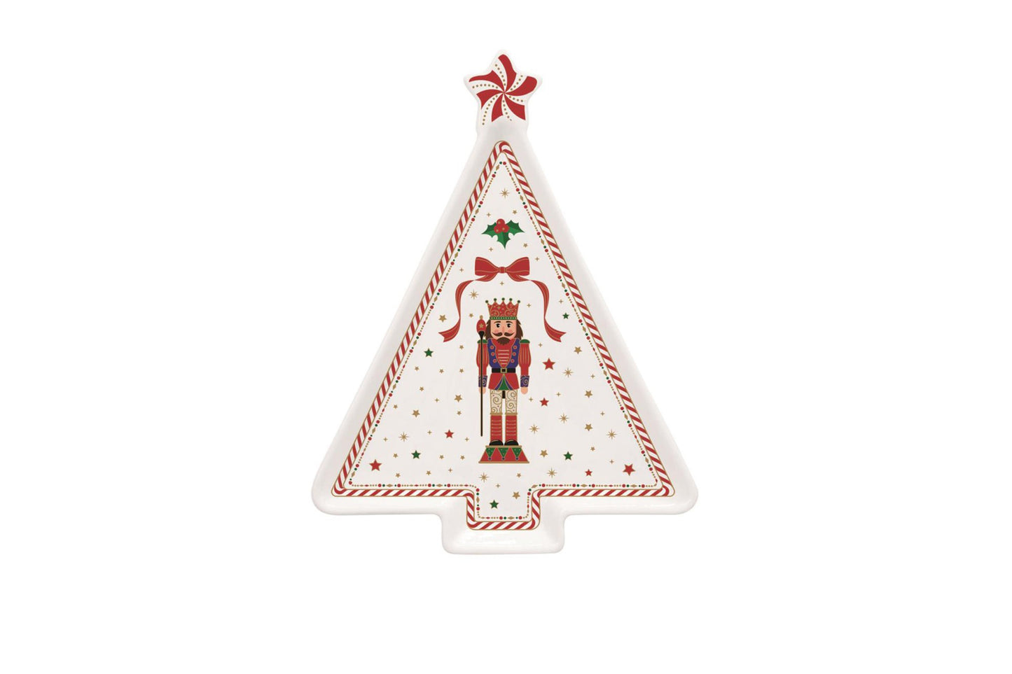 Easy Life Nutcracker Twist. Piatto in porcellana a forma di abete con scatola regalo. Misura 21x16