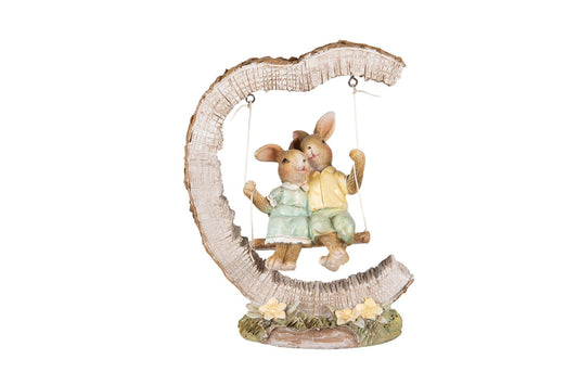 Statuetta in poliresina Coniglietti innamorati sull'altalena. 16 cm Clayre & Eef