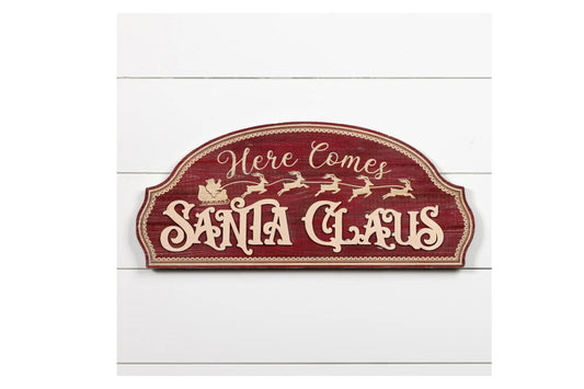 Targa di natale in legno " Santa Claus" con decori in rilievo. Misura 60x26 cm
