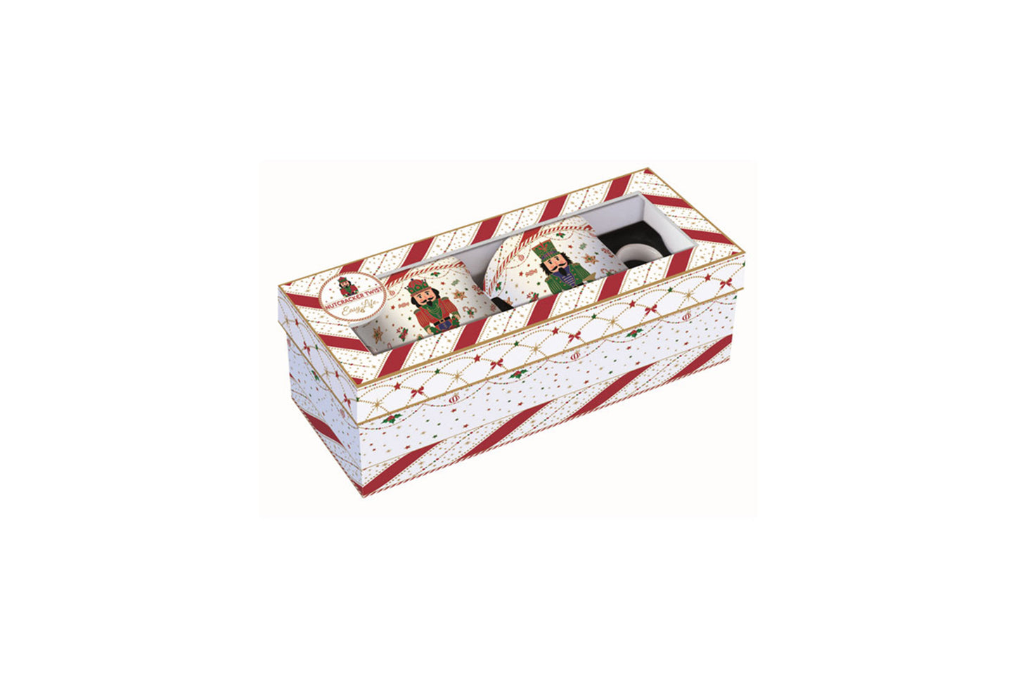 Easy Life Set 2 tazze mug per colazione di natale in porcellana con schiaccianoci vintage "Nutcracker Twist" 300 ml.