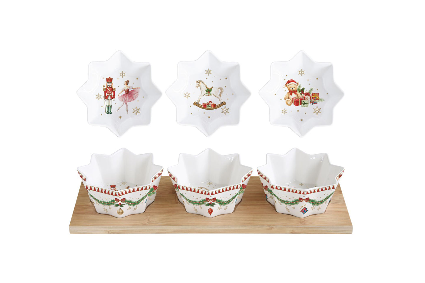 Easy Life Set aperitivo con base in bamboo e tre ciotoline in porcellana con gift box MAGIE DE NOEL