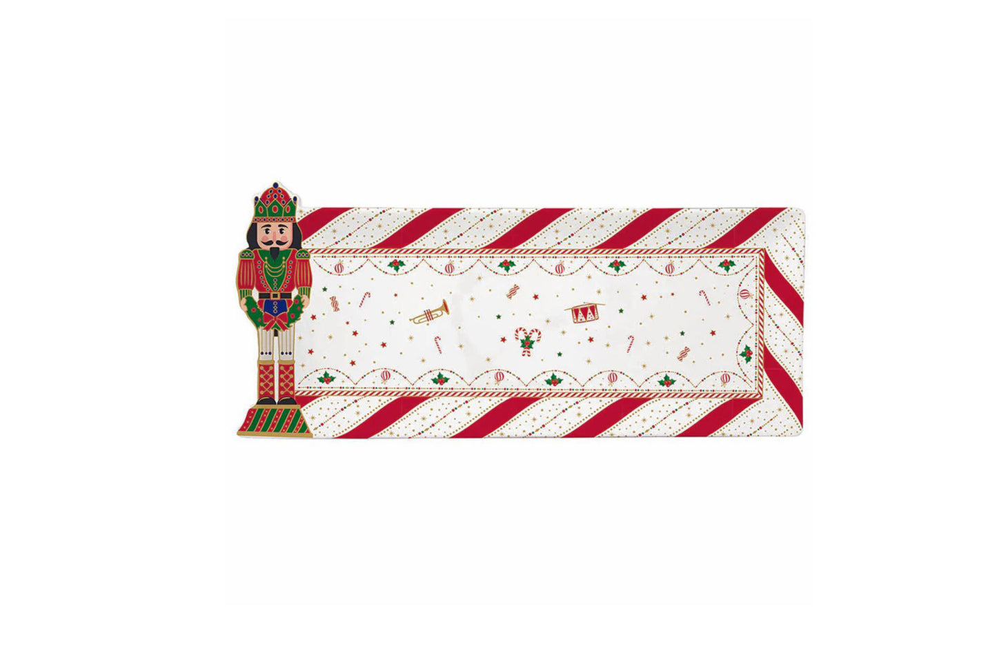 Easy Life Vassoio in porcellana con schiaccianoci della linea "Nutcracker Twist" 36x16 cm.