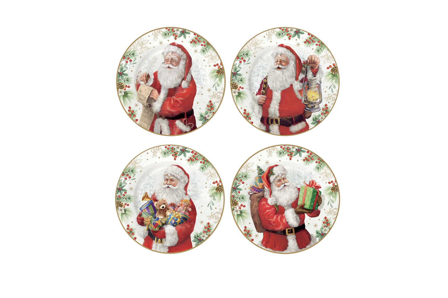 Set 4 piattini dolce in porcellana con scatola regalo. Diametro 19 cm. LInea Santa is coming di Easy Life