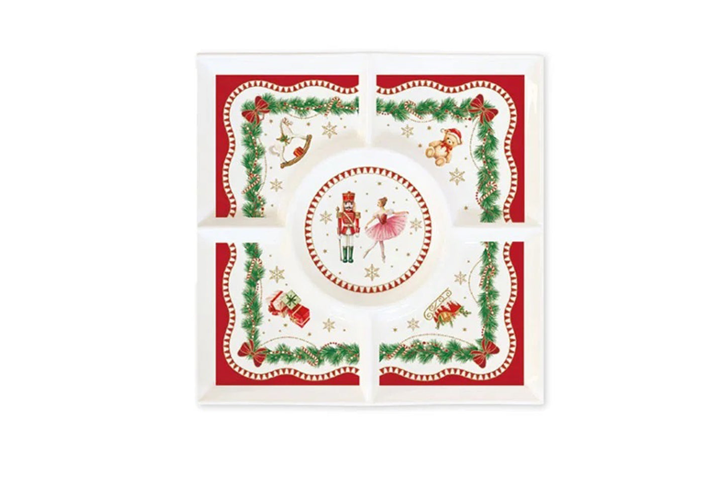 Easy LIfe Piatto aperitivo a scomparti in porcellana con gifr box MAGIE DE NOEL 25x25 cm