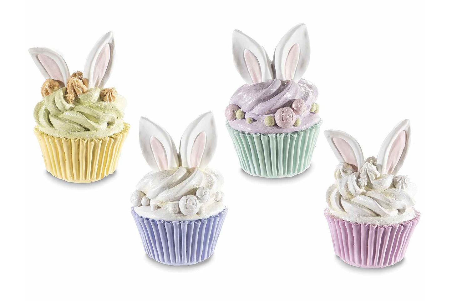 Cupcake con orecchie da coniglio in resina da appoggiare
Misure: Ø 7 cm x 10,5 H