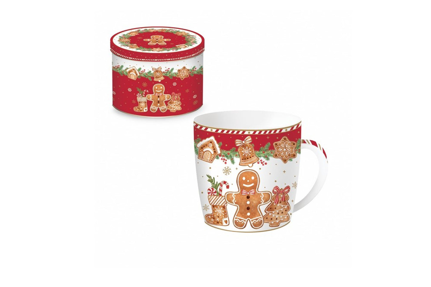 Tazza in porcellana da 350 ml in scatola di latta. Linea FANCY GINGERBREAD di Easy Life.