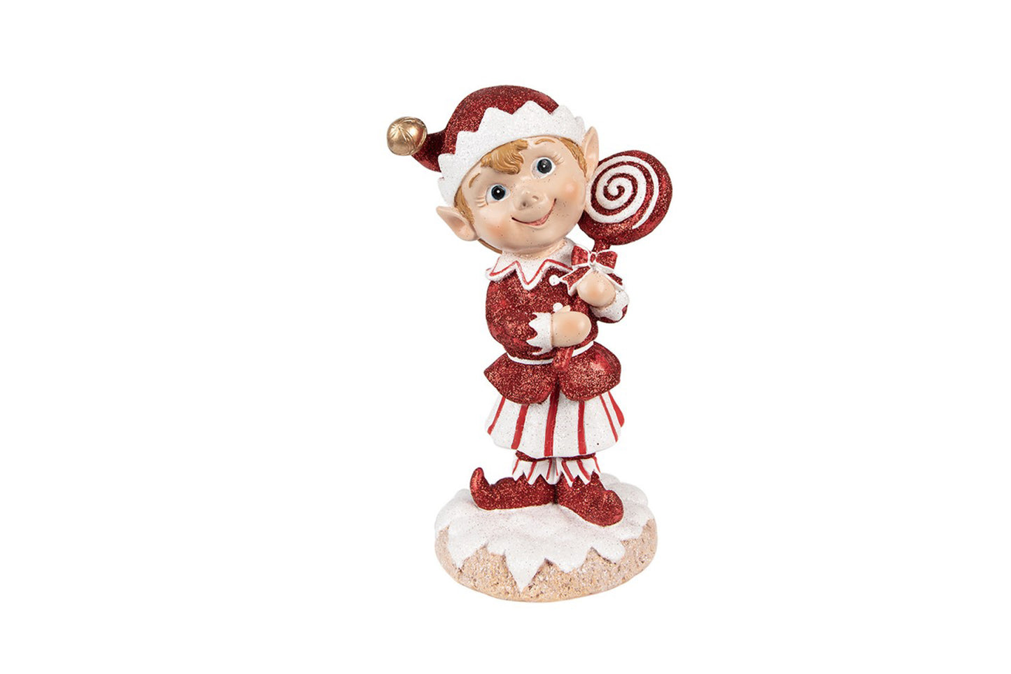Elfo di Natale con lecca lecca in resina H 20 cm