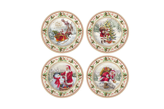 Set 4 piatti dessert in porcellana in scatola regalo  della collezione "Christmas Time" di Easy Life. Ø 20 cm
