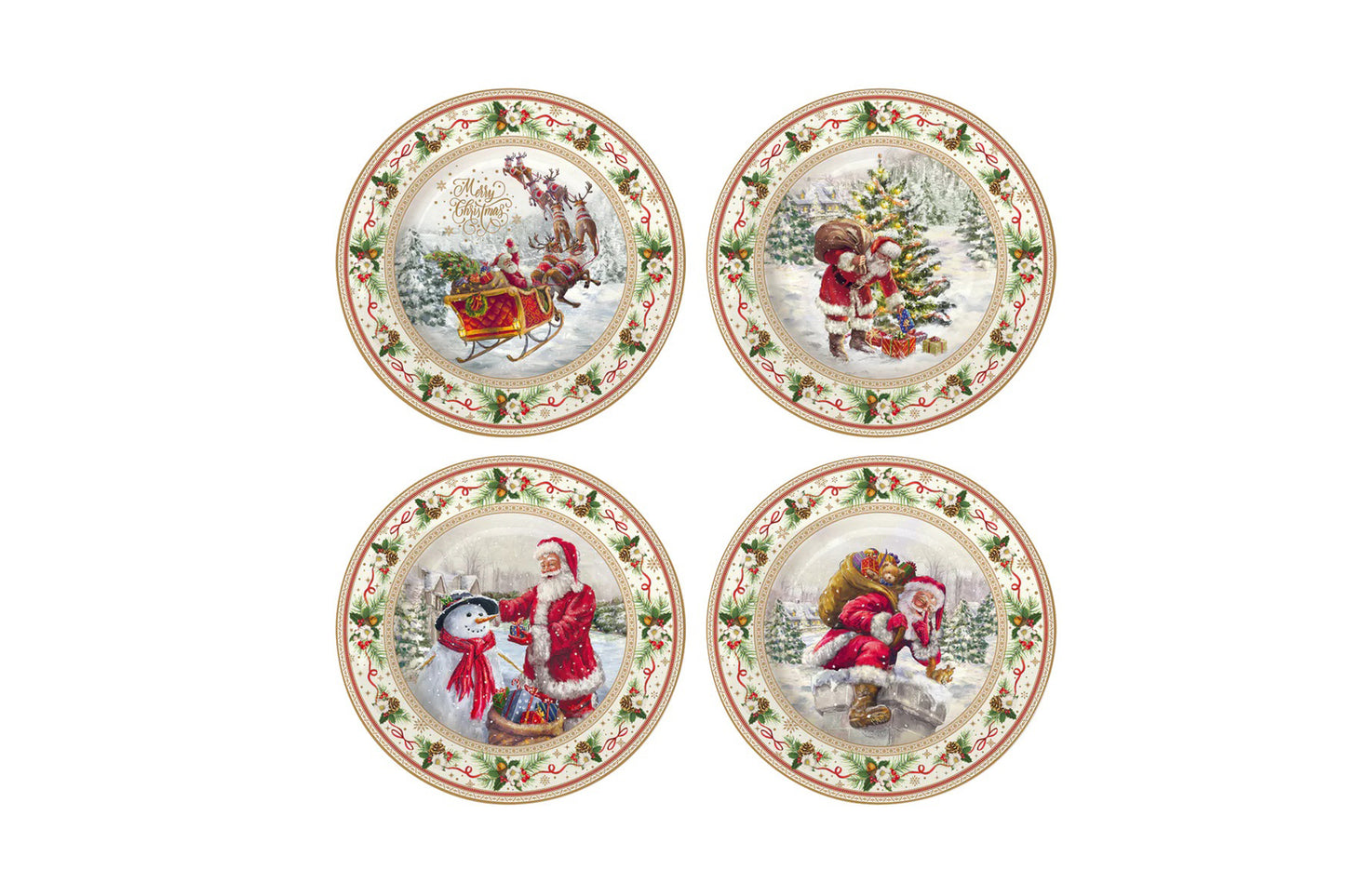 Set 4 piatti dessert in porcellana in scatola regalo della collezione "Christmas Time" di Easy Life. Ø 20 cm