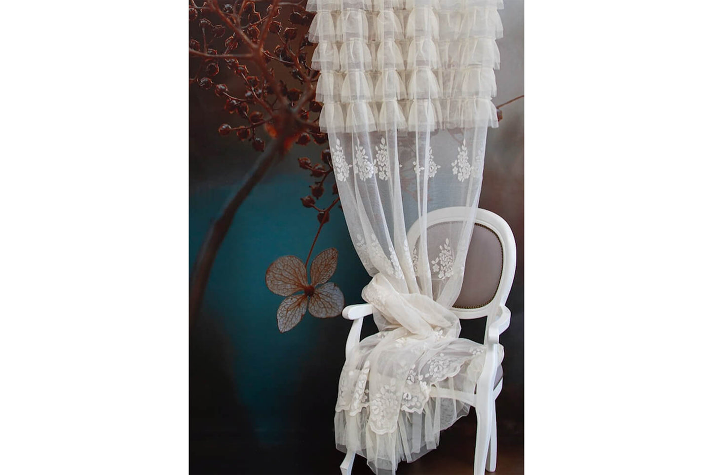 Tenda Andromeda bianca con balza in tulle di L'atelier 17 (140x290)