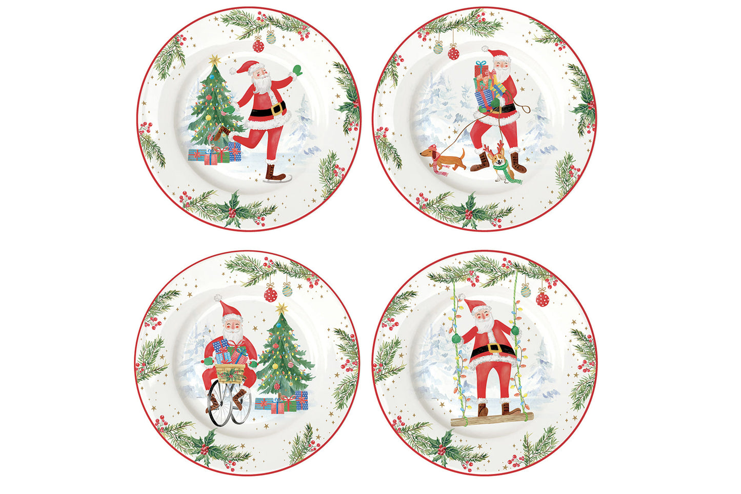 Easy life Set 4 piatti dessert in porcellana in gift box diametro 19 cm JOYFUL SANTA