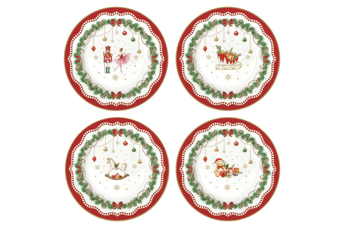 Easy LIfe Set 4 piattini dessert in porcellana in gift box MAGIE DE NOEL diametro 19 cm