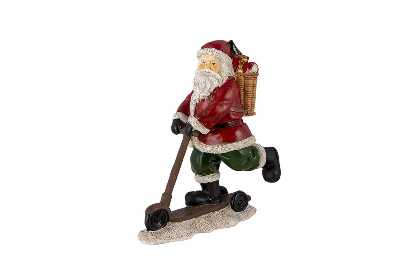 CLAYRE E EEF Decorazione natalizia Statuetta Babbo Natale con sacco regali e monopattino 13x6x15 cm