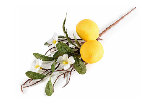 Rametto di limoni artificiali con fiorellini e foglie
Misure: cm 20 (c/gambo 32)
Limone: Ø 5 x 7 H