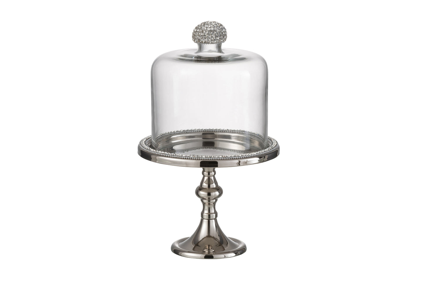 Alzata argento con campana in vetro e brilantini bianchi (17x171x28) Jolipa
