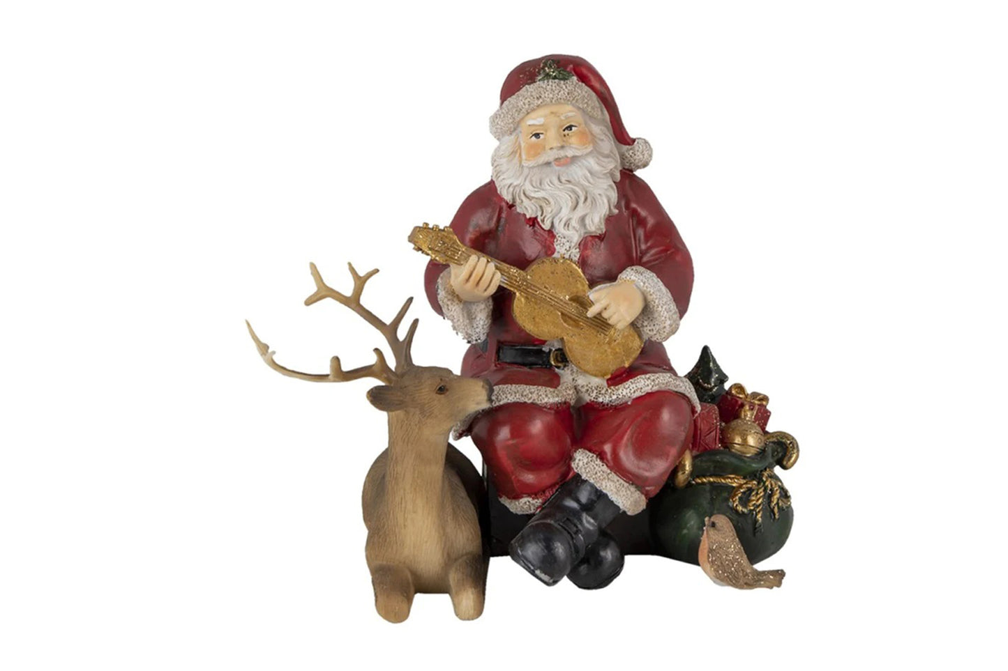 CLAYRE E EEF Decorazione Natalizia Babbo Natale con renna effetto legno 18x12x16