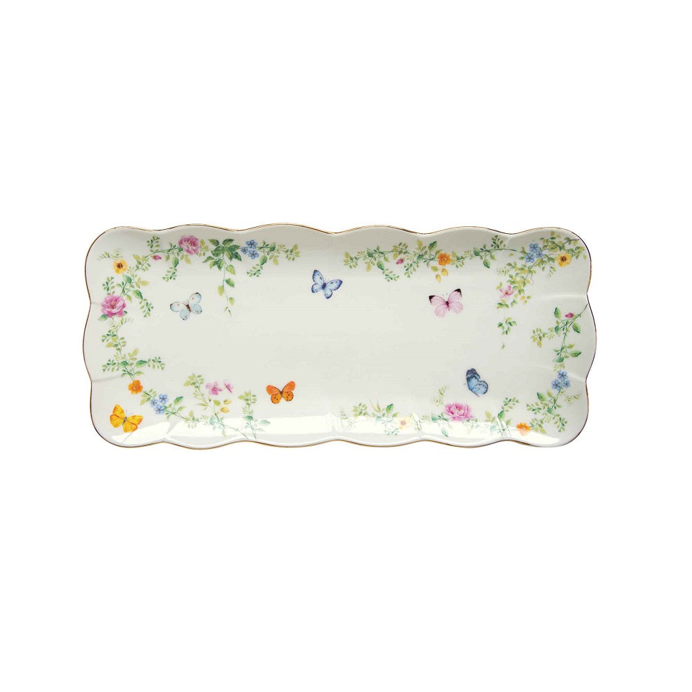 Easy Life Vassoio rettangolare in porcellana 36x14,5 cm in gift box Dancing Butterflies