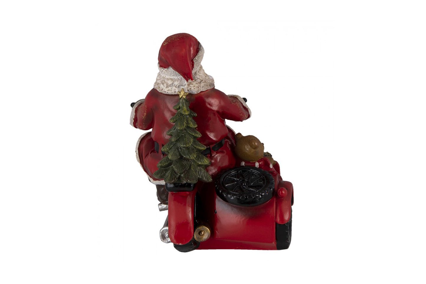 CLAYRE E EEF Decorazione Natalizia Statua Babbo Natale su moto e orso al suo fianco 19x14x17 cm