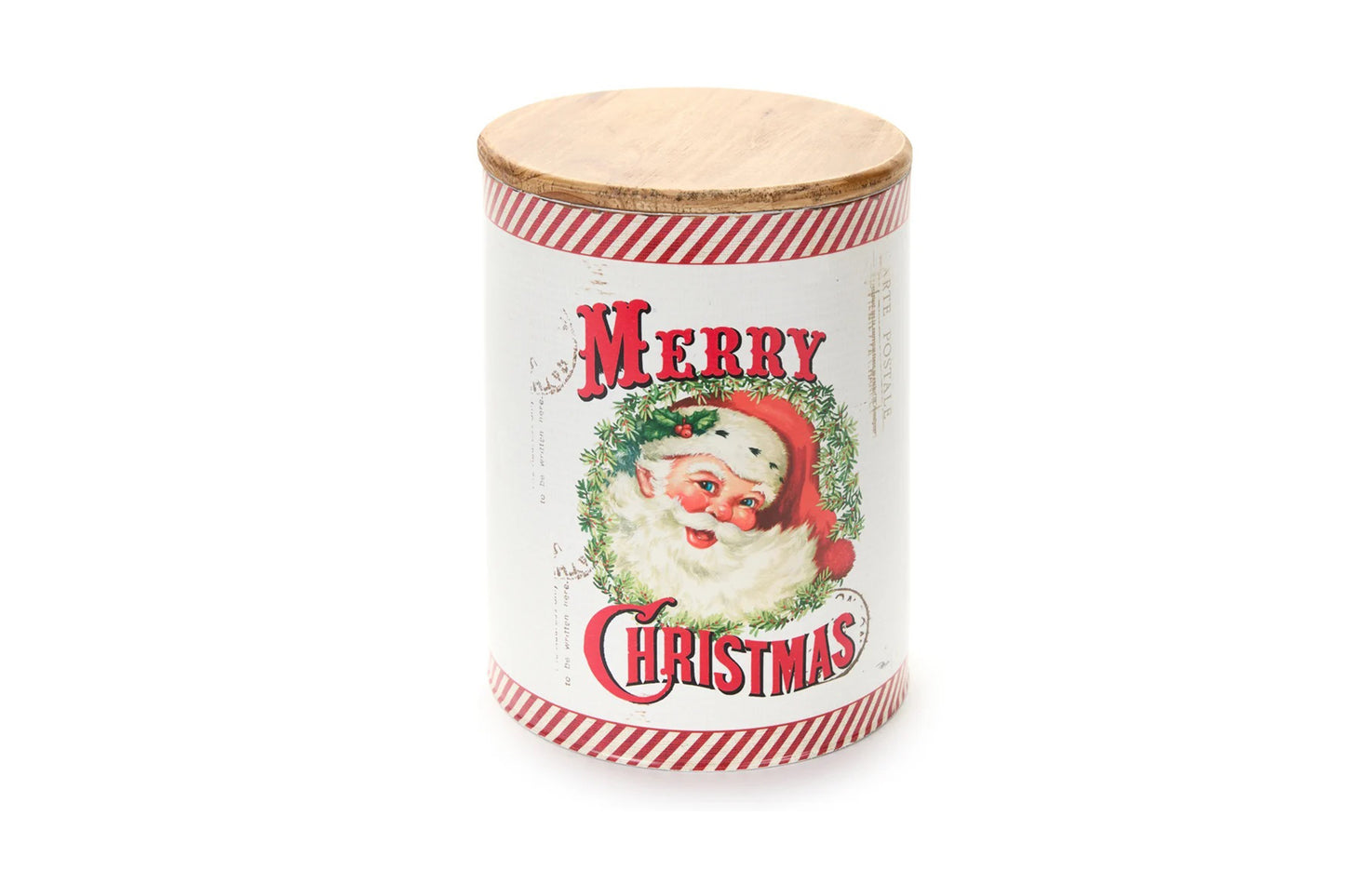 Barattoli in latta con stampa Merry Christmas.Barattolo albero di natale Larghezza 14 x Profondità 14 x Altezza 20 cm. Barattolo Santa Claus Larghezza 17 x Profondità 17 x Altezza 22 cm