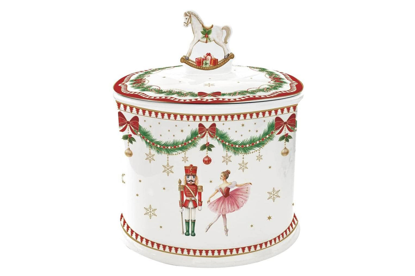 Easy Life Biscottiera in porcellana in gift box MAGIE DE NOEL diametro 14 cm altezza 16,5 cm