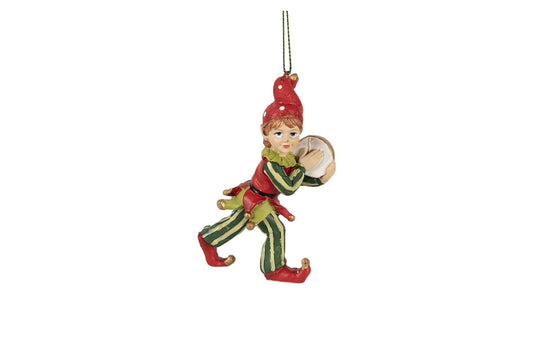 Decorazione natalizia Elfo con tamburo realizzato in resina 11 cm