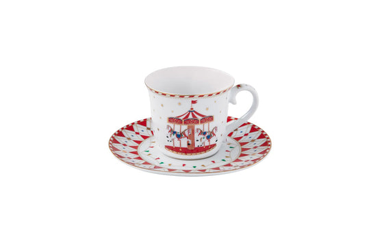 EASY LIFE tazza da tè con piattino porcellana "CHRISTMAS WONDERLAND" in box regalo rosso 200 ml