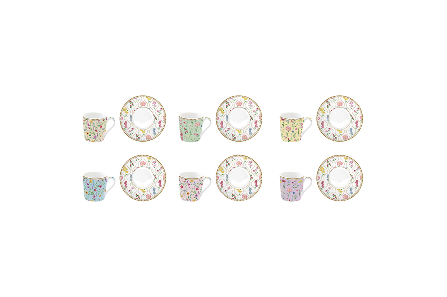 Easy Life Set 6 tazzine da caffè con piattino in porcellana 100 ml Meadow Flowers
