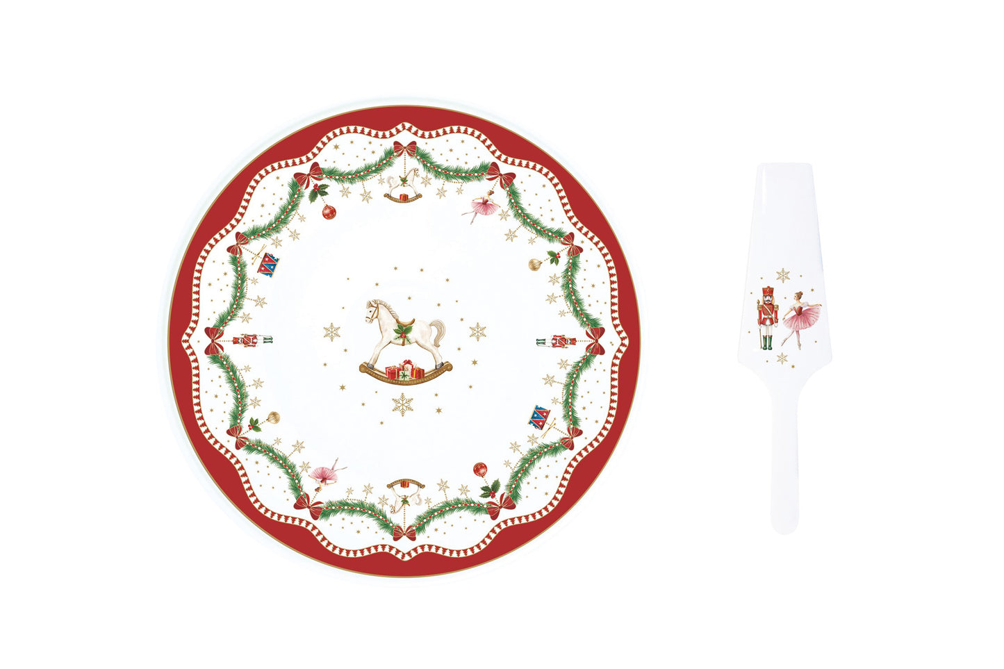 Easy Life Piatto torta con paletta in porcellana ikn gift box MAGIE DE NOEL diametro 32 cm