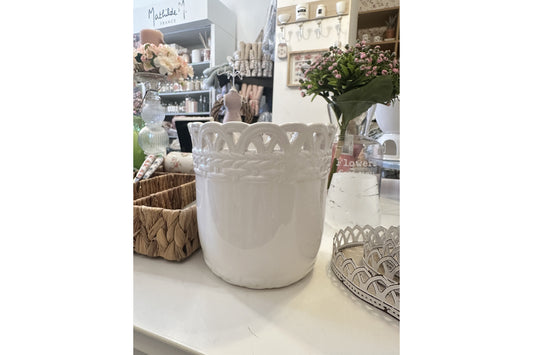 Vaso in ceramica bianca h 15 cm diametro 15 cm