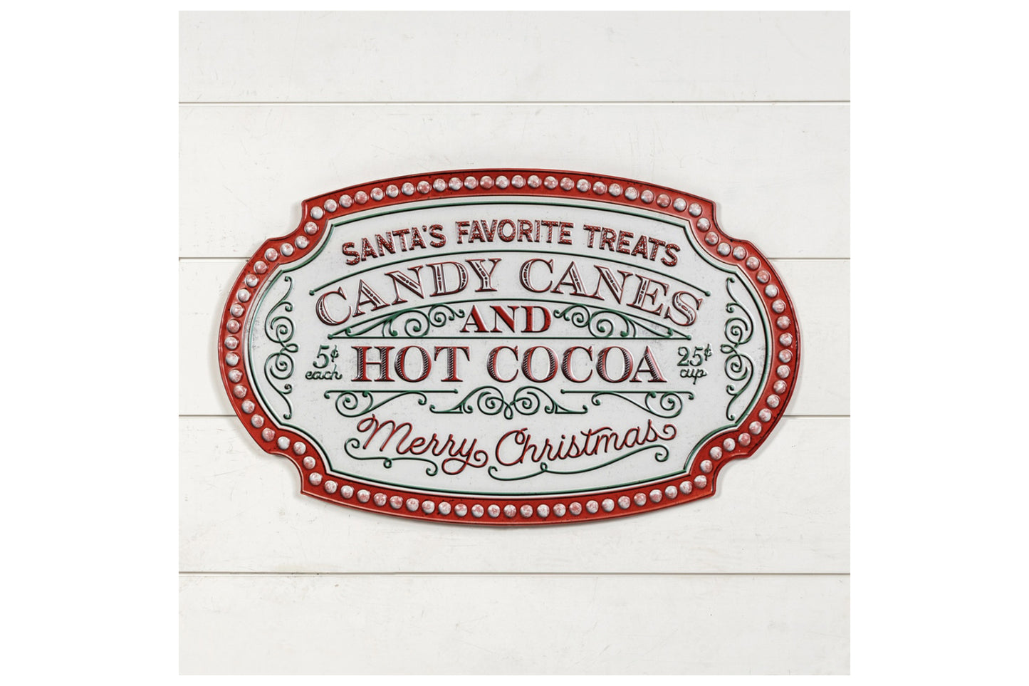Targa di natale in metallo  " Candy canet & hot cocoa sign" Misura 62x38 cm