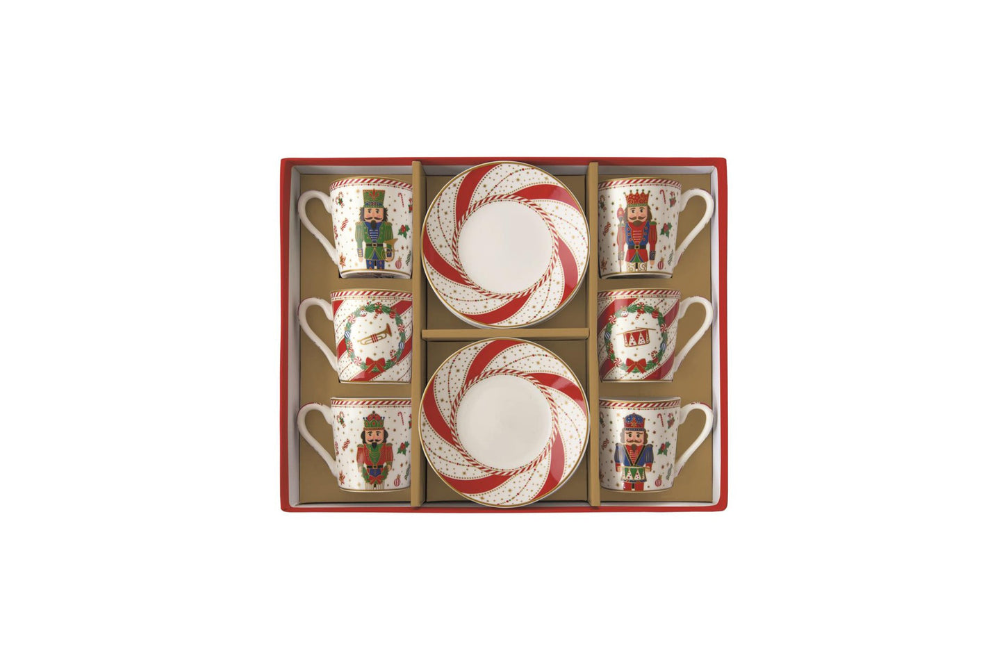 Set 6 tazzine da caffè con piattini in porcellana con scatola regalo. Capacità 100 ml. Collezione Nutcracker twist di Easy LifeSet 6 tazzine da caffè con piattini in porcellana con scatola regalo. Capacità 100 ml. Collezione Nutcracker twist di Easy Life