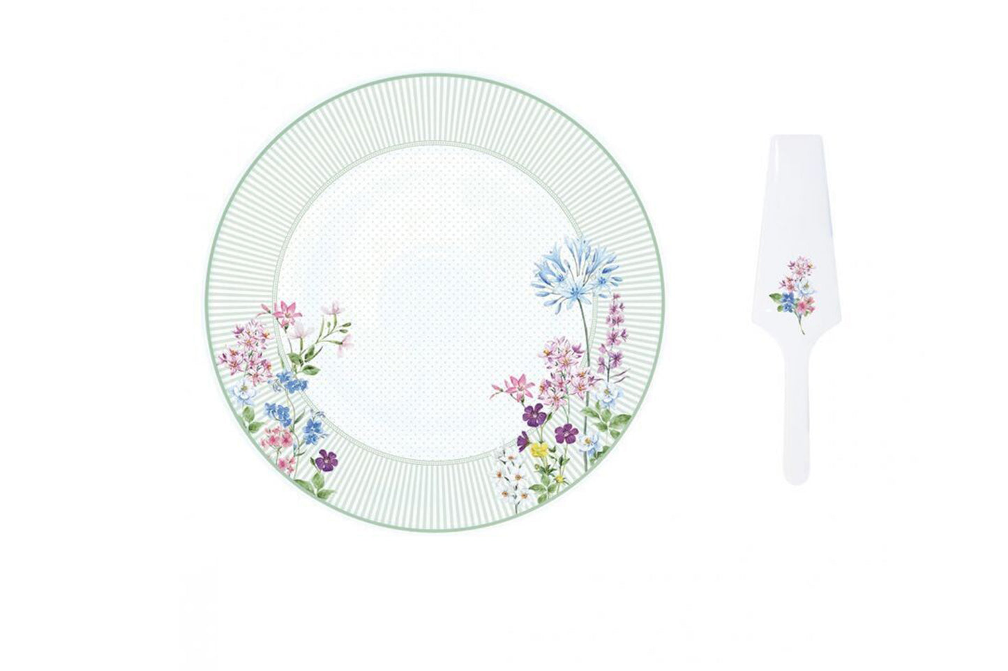 Piatto torta con paletta in porcellana della collezione Floraison di Easy Life (32 cm)