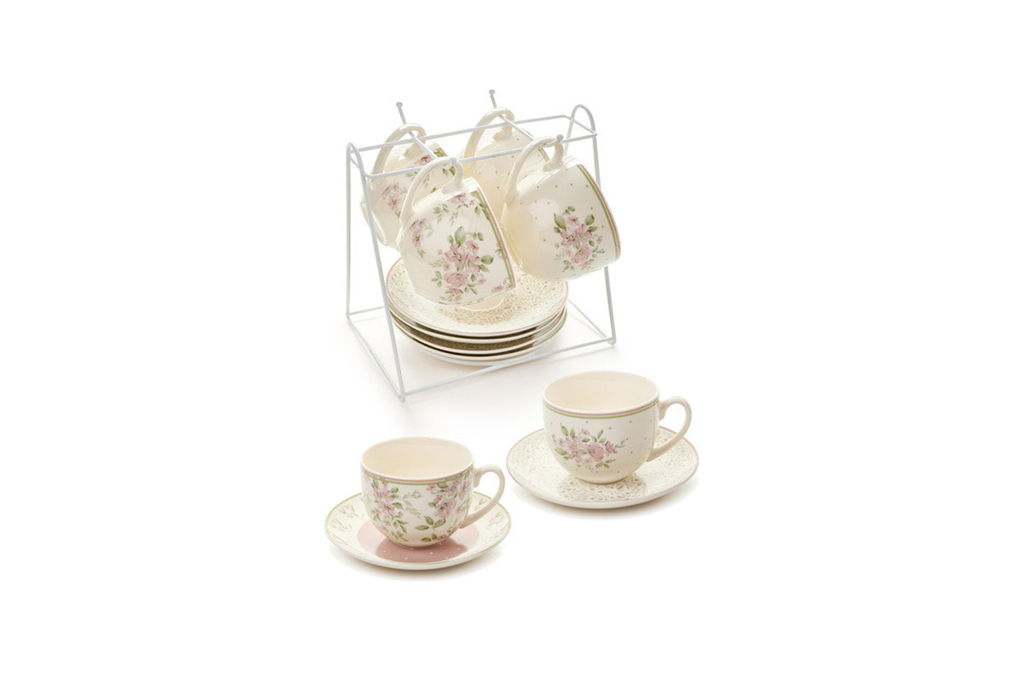 Nuvole di stoffa Set 4 tazze da the con piattino Wendy con espositore
Misure: 8,7 x 3,9 x 6,8 cm
Realizzate in porcellana new bone.
Espositore in metallo incluso