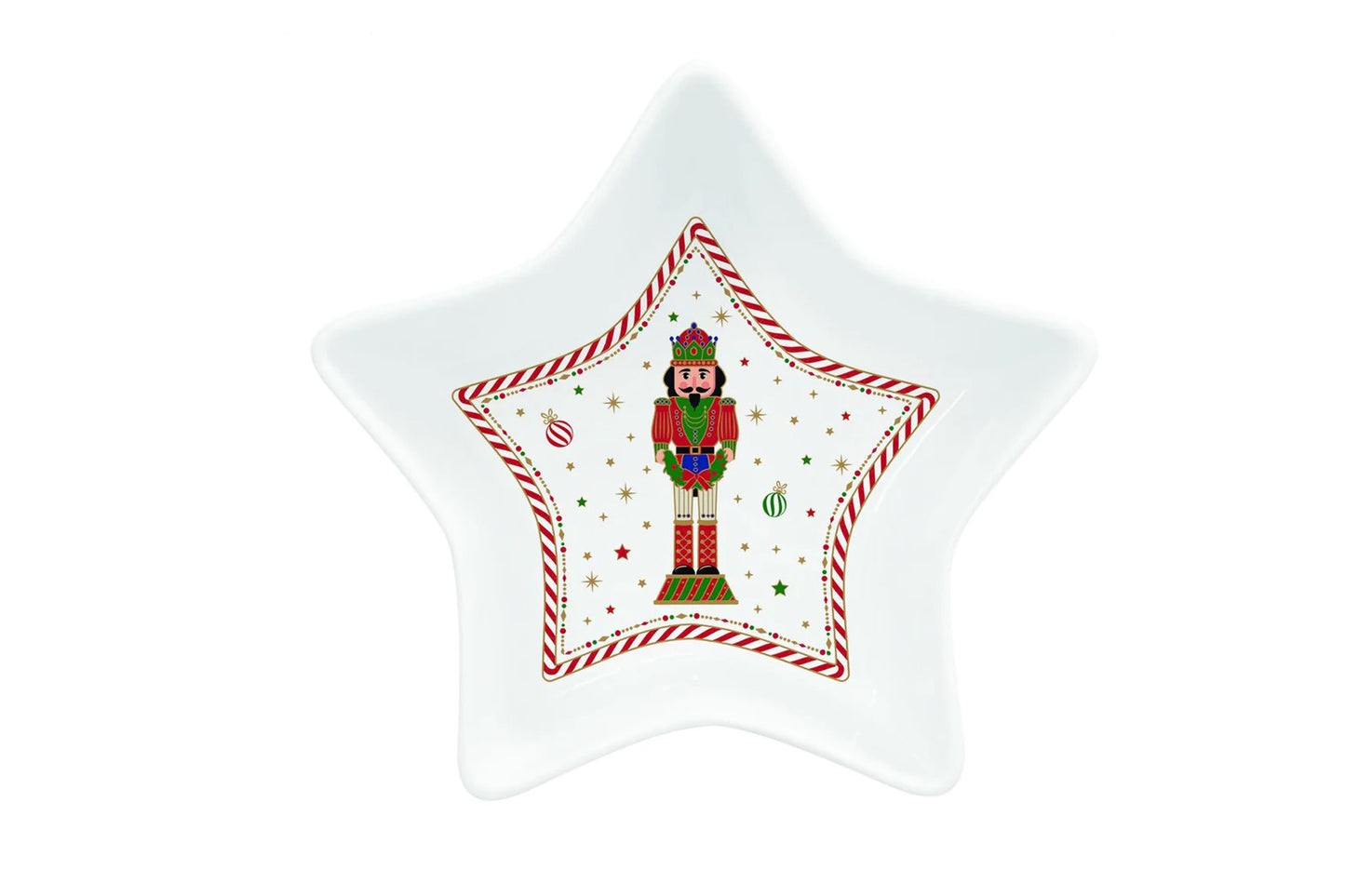 Easy Life Ciotola di natale in porcellana a forma di stella con soldato schiaccianoci della linea "Nutcracker Twist" D15xh5 cm.