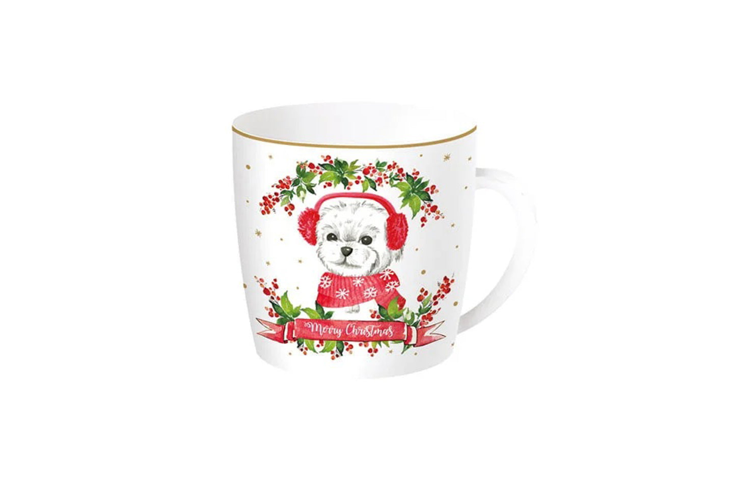 Tazza in porcellana in scatola di latta della collezione " Christmas dog" di Easy Life