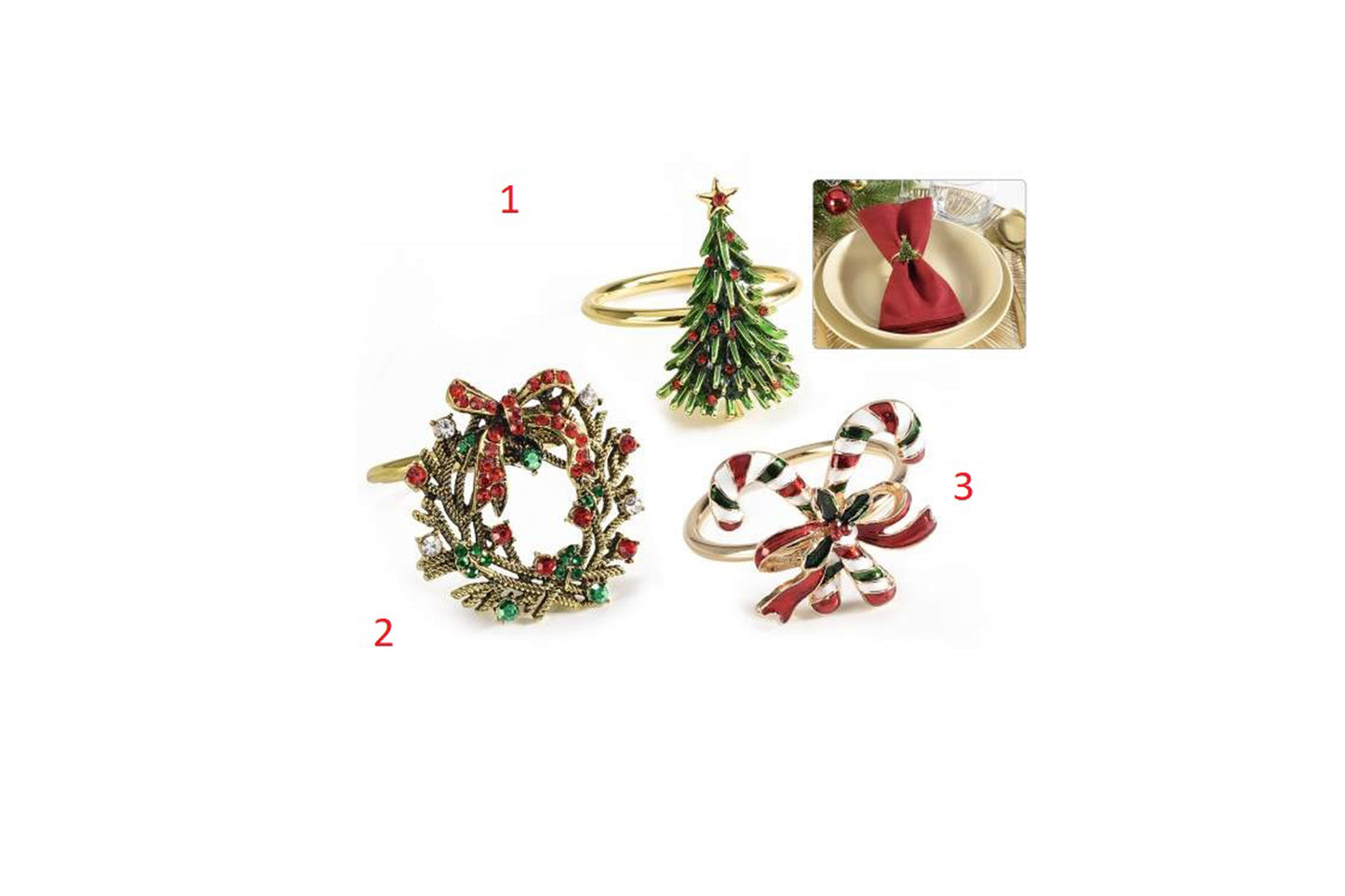 Set sei portatovaglioli in metallo con decorazione natalizia. Assortiti nei decori cm 4 x 4,5 x 4 H