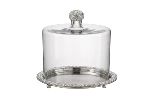 Vassoio argento con campana in vetro e brillantini bianchi (28x28x25,5) Jolipa
