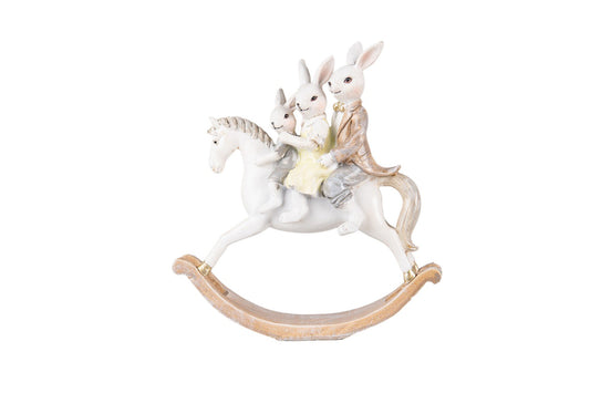 Coniglietti in resina su cavallo a dondolo (19x6x20) Clayre & Eef