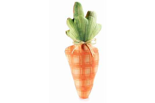 Cuscino in stoffa a carota con fiocco in rafia 
Misure: cm 19 x 46 H