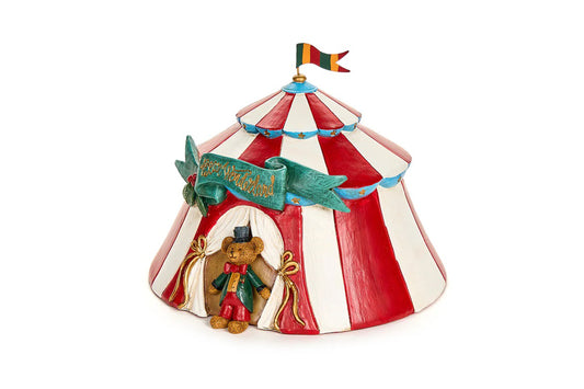 Nuvole di Stoffa Statuetta tendone circo con direttore  realizzato in resina "Bear Wonderland" 20x20xH16 cm