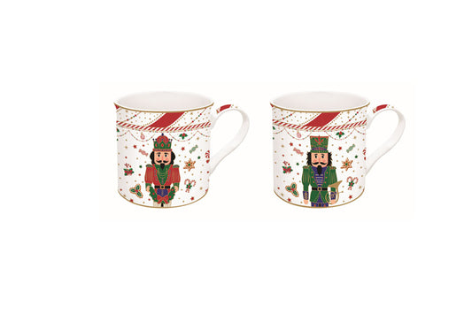 Easy Life Set 2 tazze mug per colazione di natale in porcellana con schiaccianoci vintage "Nutcracker Twist" 300 ml.